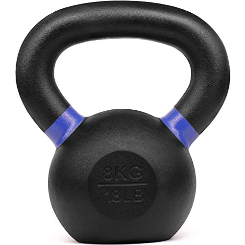 Product Cover Yes4All Powder Coated Kettlebell Weights with Wide Handles & Flat Bottoms - 8kg/18lbs Cast Iron Kettlebells for Strength, Conditioning & Cross-Training