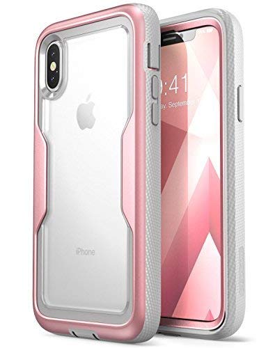 Product Cover i-Blason Magma Series Case for iPhone X / iPhone Xs, [Heavy Duty Protection] [Clear Back] Shock Reduction/Full Body Bumper Case with Built-in Screen Protector (Rosegold)