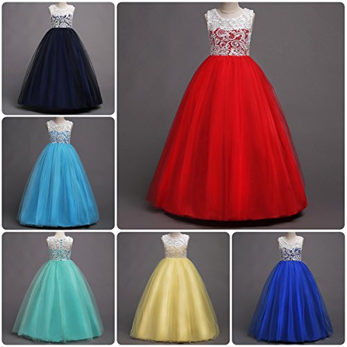Product Cover Girls' Tulle Dresses 7-16 Flower Lace Pageant Party Wedding Floor Length Formal Dance Evening Gowns