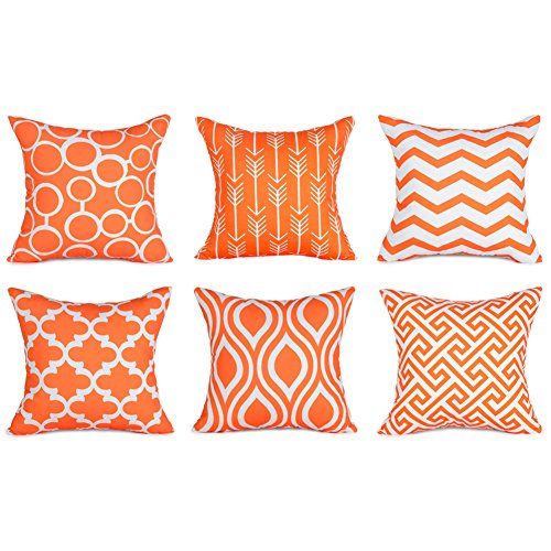 Product Cover Top Finel 100% Durable Canvas Square Decorative Throw Pillows Cushion Covers Pillowcases for Sofa,Set of 6,18×18 Inch-Orange