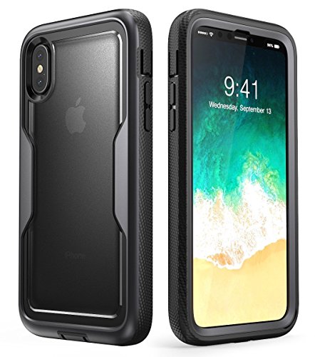 Product Cover i-Blason Magma Series Case for iPhone X / iPhone Xs, [Heavy Duty Protection] [Clear Back] Shock Reduction/Full Body Bumper Case with Built-in Screen Protector (Black)