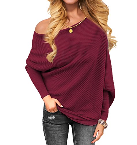 Product Cover VOIANLIMO Women's Off Shoulder Knit Jumper Long Sleeve Pullover Baggy Solid Sweater