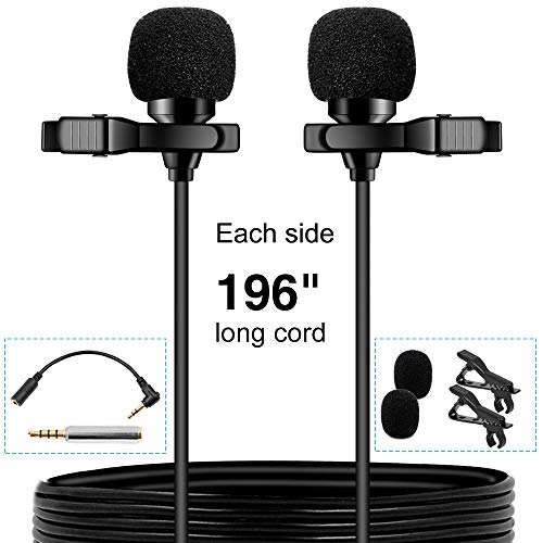 Product Cover PoP voice Premium 16 Feet Dual-head Lavalier Microphone, Professional Lapel Clip-on Omnidirectional Condenser Mic for Apple iPhone,Android,PC,Recording Youtube,Interview,Video Conference,Podcast
