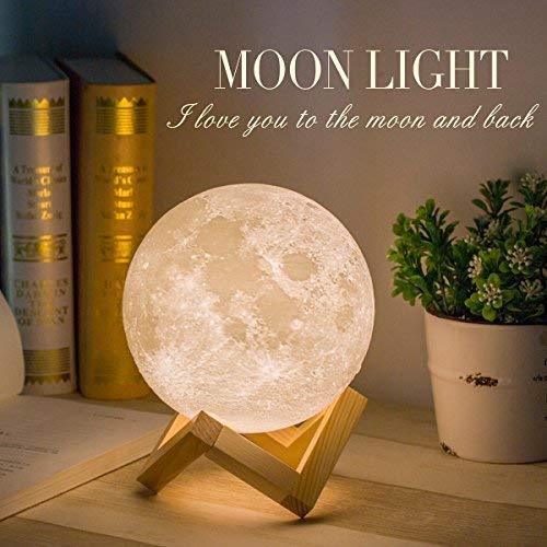Product Cover Mydethun Moon Lamp Moon Light Night Light for Kids Gift for Women USB Charging and Touch Control Brightness 3D Printed Warm and Cool White Lunar Lamp(5.9 in Moon lamp with Stand)