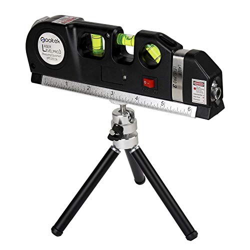 Product Cover Qooltek Laser Level Line Laser Measure +8ft Tape Ruler Adjusted Standard and Metric Rulers with Metal Tripod Stand(Black)