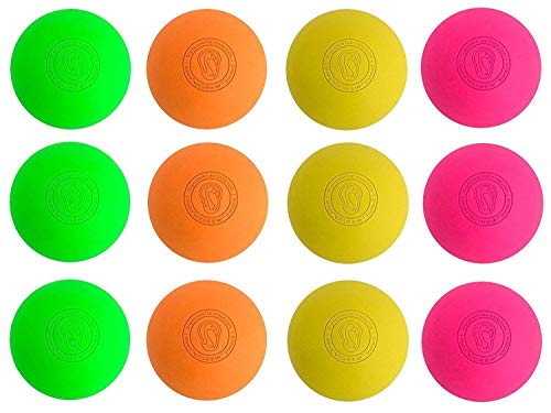 Product Cover Signature Lacrosse Ball Set - Massage Balls, Myofascial Release Tools, Back Roller, Muscle Knot Remover, Firm Rubber -Scientifically Designed for Durability - 12 Ct - 3 Green 3 Orange 3 Yellow 3 Pink