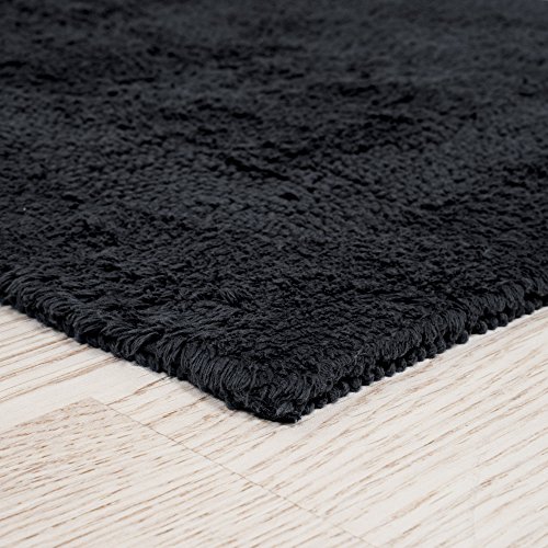 Product Cover Cotton Bath Mat Set- 2 Piece 100 Percent Cotton Mats- Reversible, Soft, Absorbent and Machine Washable Bathroom Rugs By Bedford Home (Black)