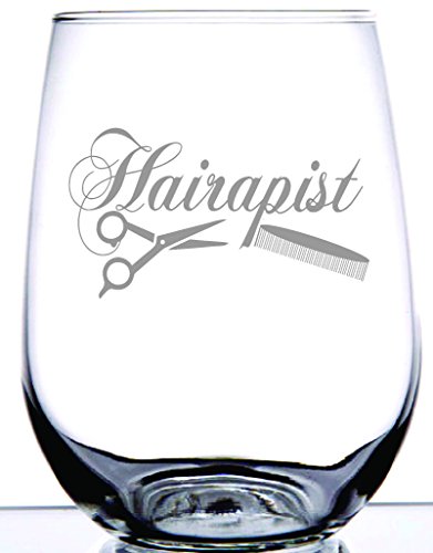Product Cover Hairapist Stemless Wine Glass | Elegantly Stylish Glass for Hairdresser Stylist Barber Beautician | Men or Women | Laser Etching Creates Frosted Design
