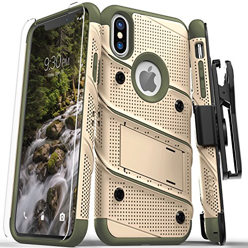 Product Cover ZIZO Bolt Series iPhone X Case Military Grade Drop Tested with Screen Protector, Kickstand and Holster iPhone Xs TAN CAMO Green