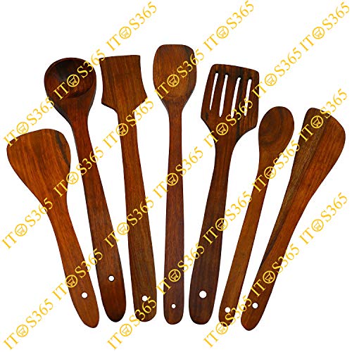 Product Cover ITOS365 Handmade Wooden Serving and Cooking Spoons Wood Brown Spoons Kitchen Utensil Set of 7