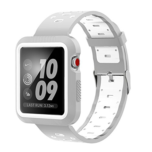Product Cover EloBeth Watch Band Compatible with Apple Watch Band 42mm Series 3 2 1 with Case Protector Bumper Sport Silicone iWatch Band (42mm Gray/White)