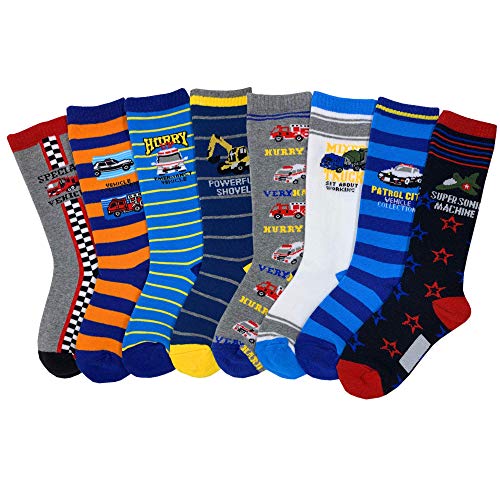 Product Cover Boys Knee High Tube Socks Colorful Stars Comfort Cotton Stockings Socks 8 Pair