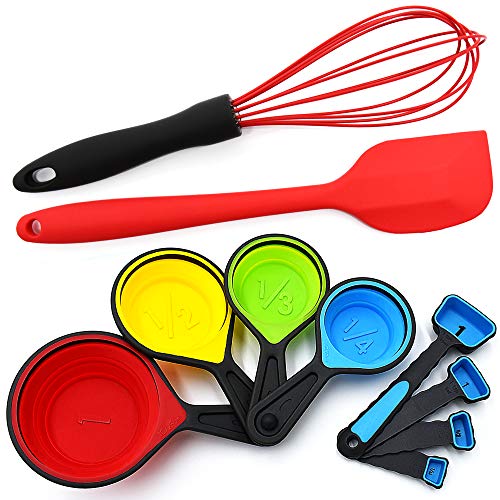 Product Cover Silicone Whisk - Collapsible Measuring Cups and Spoons - Baking Spatula - 10 Piece Set - Cooking Kitchen Utensils