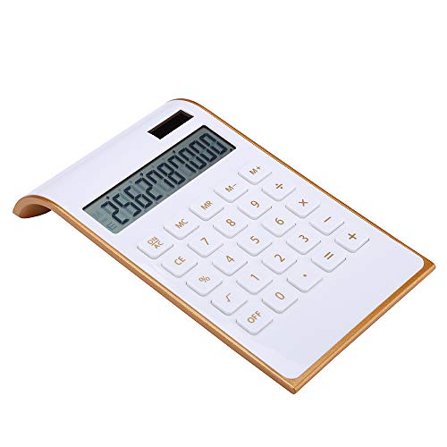 Product Cover Calculator, Slim Elegant Design, Office/Home Electronics, Dual Powered Desktop Calculator, Solar Power, 10 Digits, Tilted LCD Display, Inclined Design, White (Slim2)