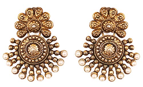 Product Cover Touchstone Indian Bollywood Ancient Southern Gold Bahubali Inspired Bridal Traditional Jewelry Earrings Embellished With Faux Turquoise For Women In Antique Gold Tone. (Gold)