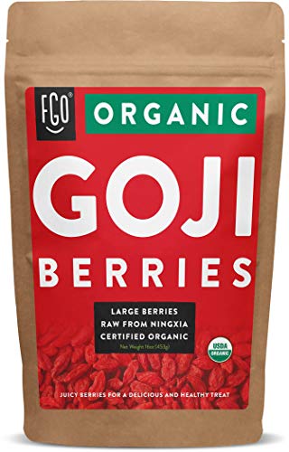Product Cover Organic Goji Berries | Large & Chewy | Every Batch Lab-Tested | 16oz Resealable Kraft Bag | 100% Raw From Ningxia | by FGO