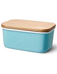 Product Cover Sweese 3158 Large Butter Dish - Porcelain Keeper with Beech Wooden Lid, Perfect for 2 Sticks of Butter, Turquoise