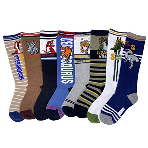Product Cover Boys Knee High Tube Socks Dinosaur Comfort Cotton Stockings Socks 8 Pair Pack