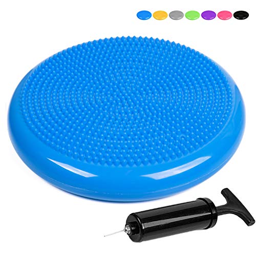 Product Cover PROMIC Stability Wobble Cushion with Hand Pump, Durable Kids Wiggle Seat for Classroom, Inflated Exercise Balance Board Stability Disc Office Foot Rest Massage Pad (Blue)
