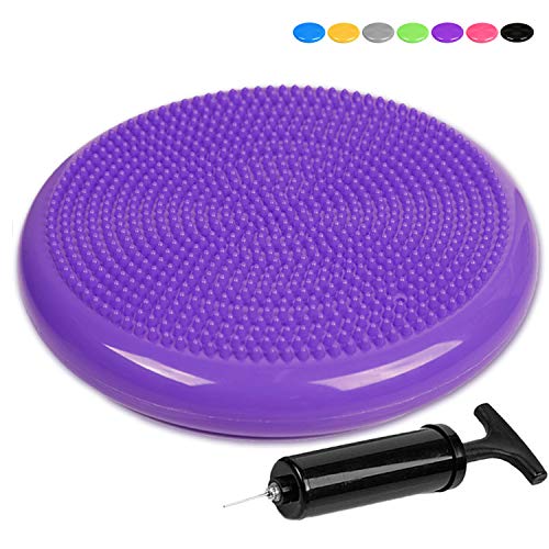 Product Cover PROMIC Stability Wobble Cushion with Hand Pump, Durable Kids Wiggle Seat for Classroom, Inflated Exercise Balance Board Stability Disc Office Foot Rest Massage Pad (Purple)