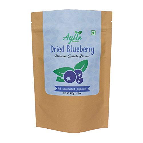Product Cover Agile Organic Whole Dried Blueberries 500Gm (17.63 oz ), Unsweetened, Unsulphured, Naturally Sweet, Without Added Sugar