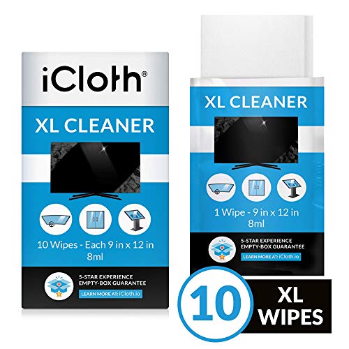 Product Cover iCloth Extra Large Monitor and TV Screen Cleaner Pro-Grade Individually Wrapped Wet Wipes, 1 Wipe Cleans Several Flat Screen TV's and Monitors, Box of 10