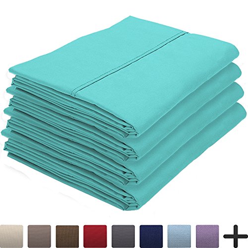 Product Cover Bare Home 4 Kids Pillowcases - Premium 1800 Ultra-Soft Collection - Bulk Pack - Double Brushed - Hypoallergenic - Wrinkle Resistant - Easy Care (Standard - 4 Pack, Turquoise)