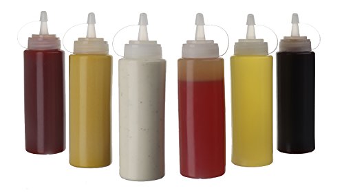 Product Cover (6pk) 8 oz Plastic Squeeze Squirt Condiment Bottles with Twist On Cap Lids_ top dispensers for ketchup mustard mayo hot sauces olive oil_ bulk clear bpa free bbq set