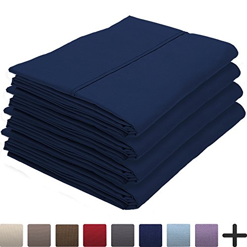 Product Cover Bare Home 4 Pillowcases - Premium 1800 Ultra-Soft Collection - Bulk Pack - Double Brushed - Hypoallergenic - Wrinkle Resistant - Easy Care (King - 4 Pack, Dark Blue)