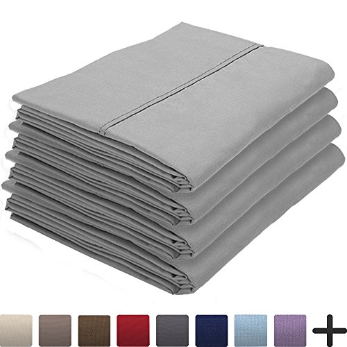 Product Cover Bare Home 4 Pillowcases - Premium 1800 Ultra-Soft Collection - Bulk Pack - Double Brushed - Hypoallergenic - Wrinkle Resistant - Easy Care (King - 4 Pack, Light Grey)