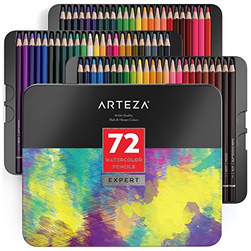 Product Cover ARTEZA Professional Watercolor Pencils, Set of 72, Multi Colored Art Drawing Pencils in Bright Assorted Shades, Ideal for Coloring, Blending and Layering, Watercolor Techniques