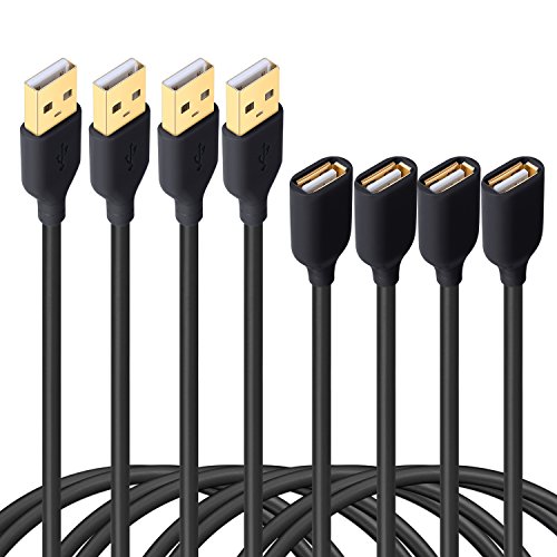 Product Cover Besgoods 4-Pack - Durable 6ft/2m USB 2.0 Extension Cable A Male to A Female Cable Extender Cord for Keyboard, Mouse, Printer - Black