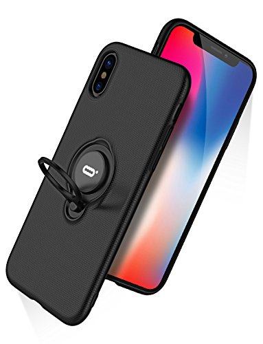 Product Cover DESOF iPhone X Case, iPhone 10 Case with Ring Holder Kickstand, 360°Adjustable Ring Grip Stand Work with Magnetic Car Mount Anti-Fingerprint Slim Cover for Apple iPhone X (2017) 5.8 inch - Black