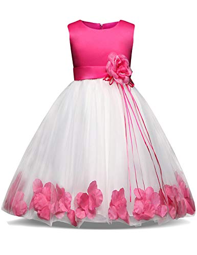 Product Cover NNJXD Girl Tutu Flower Petals Bow Bridal Dress for Toddler Girl Size 5-6 Years Big Rose 1