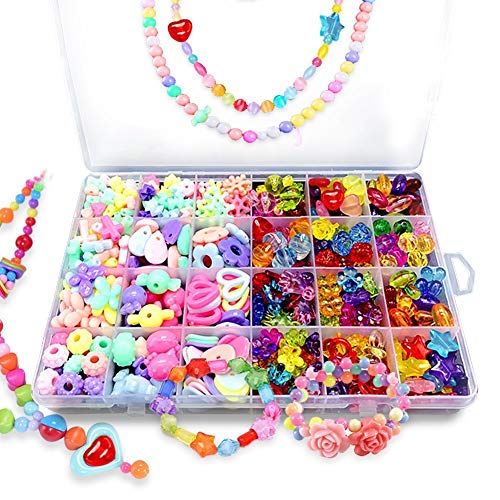 Product Cover Bead KidsSet for Jewelery Making - Craft Beads Kits for Little Girls DIY Necklaces Bracelet Children Games,Gift for Kids. Jewelry Beads for Kids，Craft Bead Kit(color4),HUATK