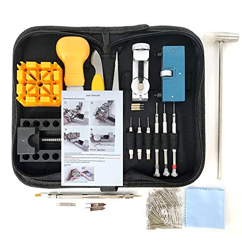 Product Cover HAOBAIMEI 168 PCS Watch Repair Kit Professional Spring Bar Tool Set,Watch Battery Replacement Tool Kit,Watch Band Link Pin Tool Set with Carrying Case and Instruction Manual (Black)