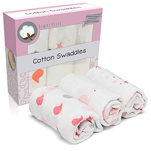 Product Cover SimplyLife Home Swaddle Blankets Baby Wrap, Soft Breathable Muslin Cotton, Adjustable Infant Swaddles, Perfect for Receiving (Girl)