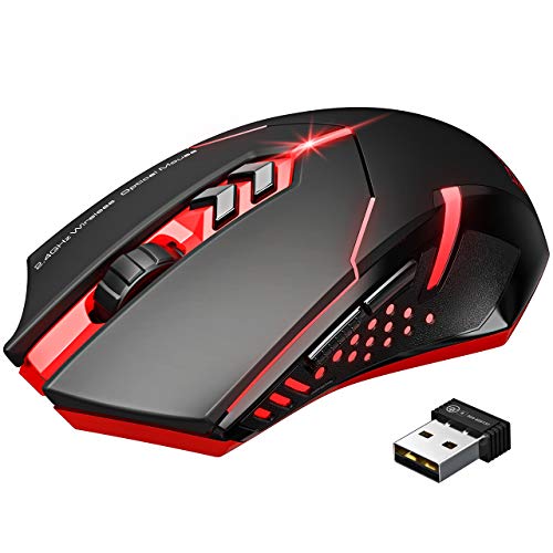 Product Cover VicTsing Wireless Gaming Mouse with Unique Silent Click, 2 Programmable Side Buttons, 2400 DPI, Ergonomic Grips, 7-Button Design - Red