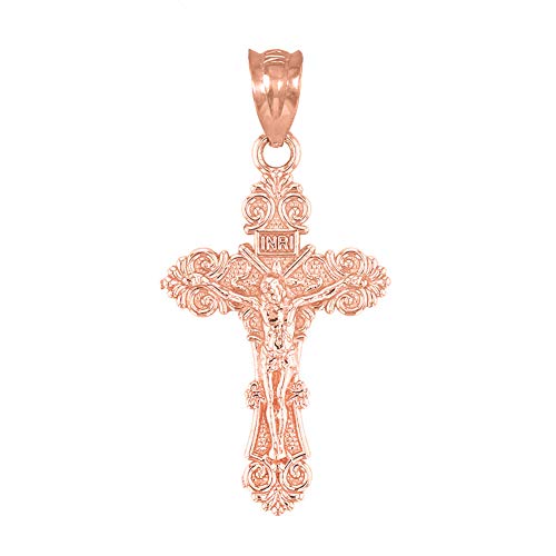 Product Cover Religious Jewelry by FDJ Dainty 10k Rose Gold Floral Design Cross Charm Pendant