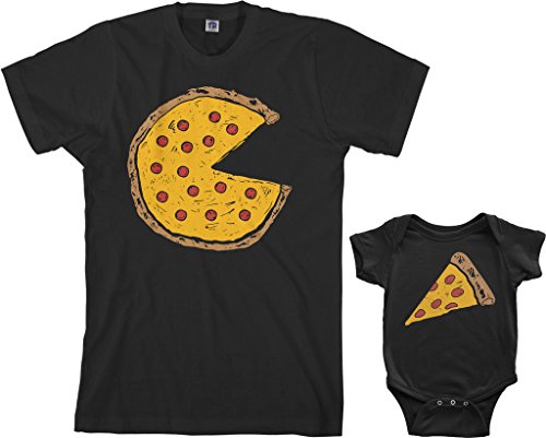 Product Cover Threadrock Pizza Pie & Slice Infant Bodysuit & Men's T-Shirt Matching Set (Baby: 12M, Black|Men's: L, Black)