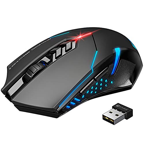 Product Cover VicTsing Wireless Gaming Mouse with Unique Silent Click, Breathing Backlit, 2 Programmable Side Buttons, 2400 DPI, Ergonomic Grips, 7-Button Design- Black