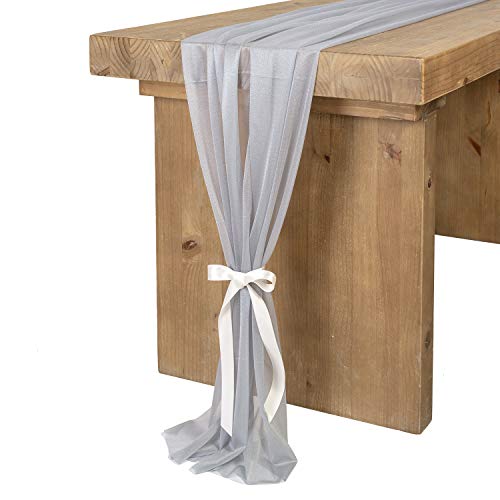 Product Cover Ling's moment 10Ft Gray-Blue Sheer Table Runner for Rustic Boho Wedding Party Bridal Shower Decorations