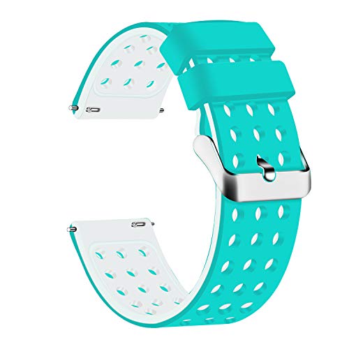Product Cover Lwsengme Silicone Quick Release - Choose Color & Width (18mm, 20mm,22mm) - Soft Rubber Watch Bands (Teal/White, 20mm)