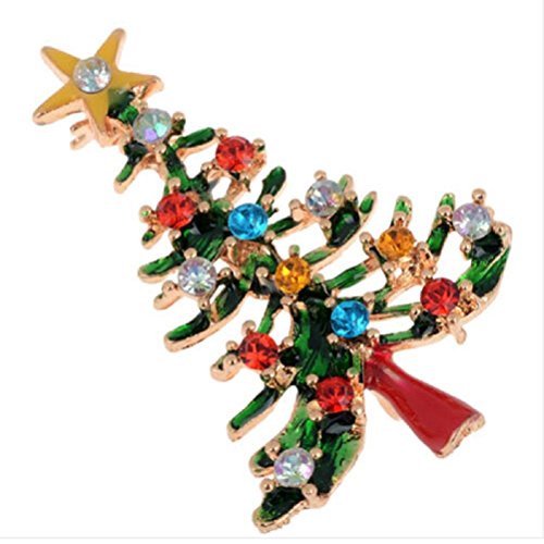 Product Cover Haodeba 1 Piece Gorgeous Enamel Rhinestone Brooch Christmas Tree Brooch Pins Party Favor Best Gift for Girls Women Ladies