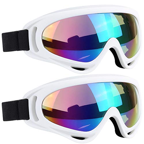 Product Cover ELECOOL Ski Goggles 2 Packs, Multicolor Lenses Snow Goggles Wind Dust UV 400 Protection Women Men Kids Girls Boys Winter Snowboard Snowmobile Skiing(White/White)