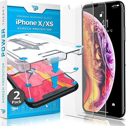 Product Cover Power Theory iPhone X/iPhone Xs Glass Screen Protector [2-Pack] with Easy Install Kit [Premium Tempered Glass]