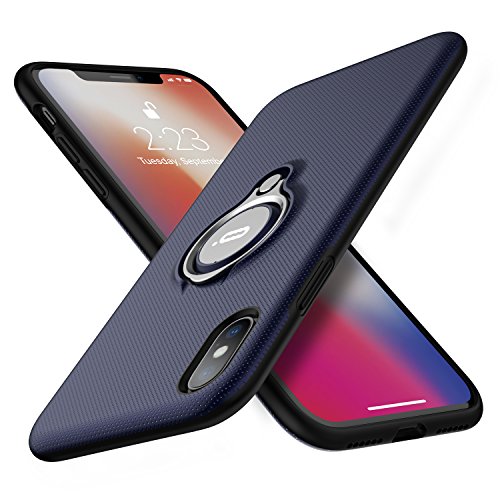 Product Cover iPhone X Case, iPhone 10 Case, ICONFLANG Ring Kickstand case 360 Degree Rotating Ring Drop Protection Shock Absorption case [Compatible with Magnetic Car Mount case] for iPhone X (2018) - Navy