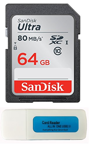 Product Cover Canon EOS Rebel T5 Memory Card SanDisk SD Ultra SD Memory Card 80mb/s with Everything But Stromboli Memory Card Reader (64GB)