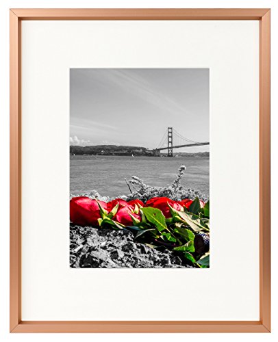 Product Cover Frametory, 8x10 Table-Top Metal Picture Frame Collection, Aluminum Photo Frame with Ivory Color Mat for 5x7 Picture & Real Glass (Rose Gold)