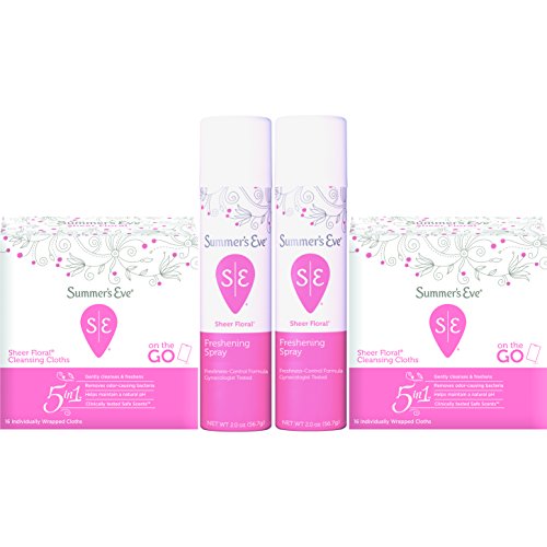 Product Cover Summer's Eve Kit | Sheer Floral | Includes 2 Cans of Freshening Spray and 2 Boxes of Cleansing Cloths | pH-Balanced, Dermatologist & Gynecologist Tested